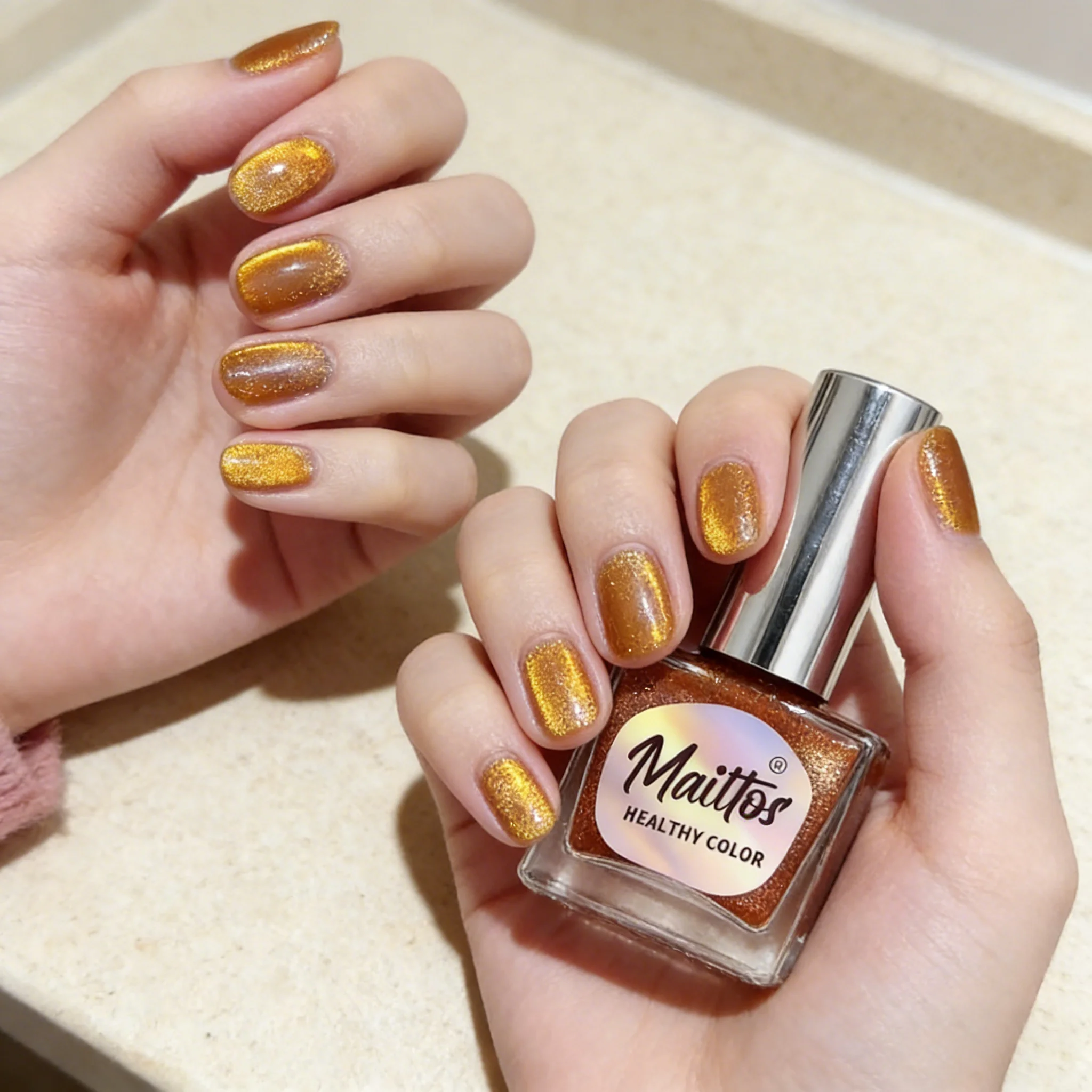 WA541 Amber 12ml No-bake Cat's Eye Water-based Nail Polish, Odorless, With Magnet, It Dries Quickly No Need UV Lamp, Easy Tear