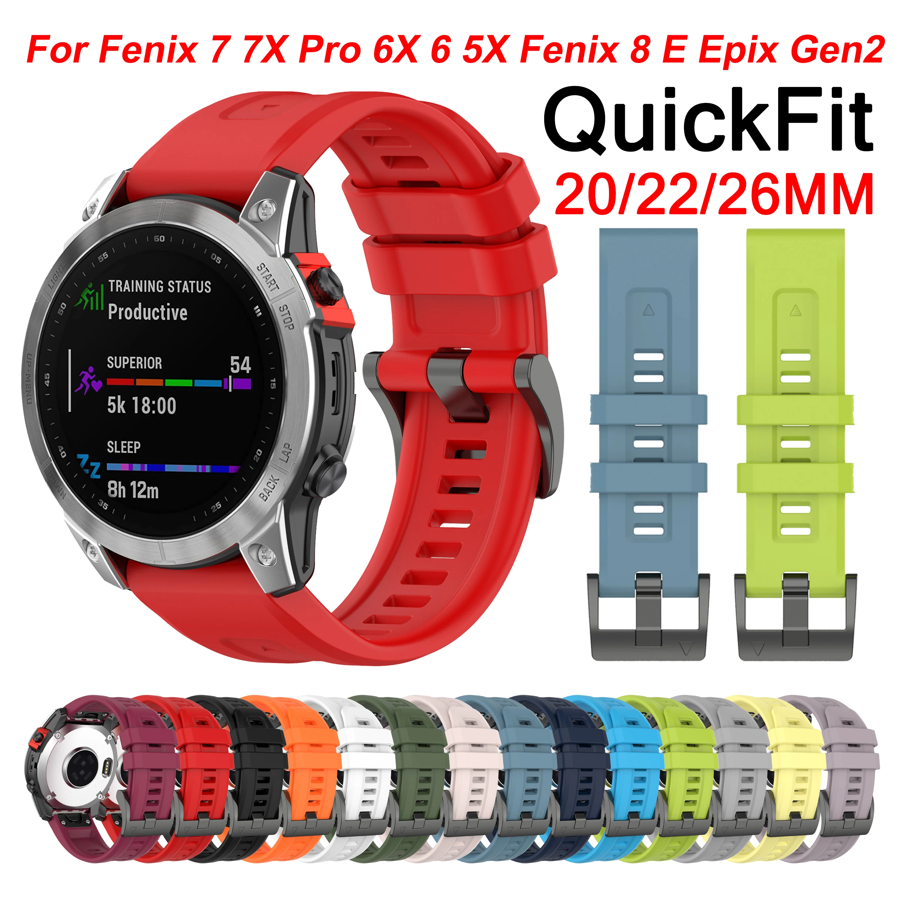 

20 22 26mm QuickFit Silicone Strap for Garmin Fenix 7X Pro 7 7S 6X 6 5X 5S Plus WatchBand Fenix 8 Tactix 8 47MM Epix Gen2 correa