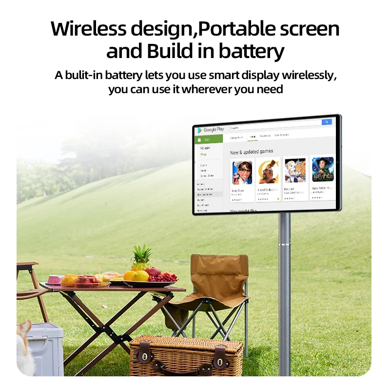 

21.5 Inch Movable Mobile Smart Android Tablet Tv Touch Screen With Wheels Rotate Outdoor Electronics Portable Smart Tv