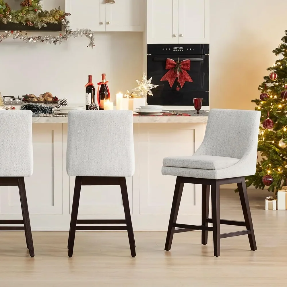Bar Stools Set of 2, Upholstered Fabric Counter Chairs with Back Support, Counter Height Swivel Barstools