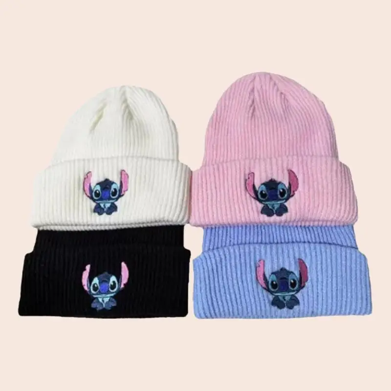 New Stitch Embroidered Knitted Hat Kawaii Disney Cartoon Lilo & Stitch Thermal Hat for Couples Cute Anime Birthday Holiday Gifts