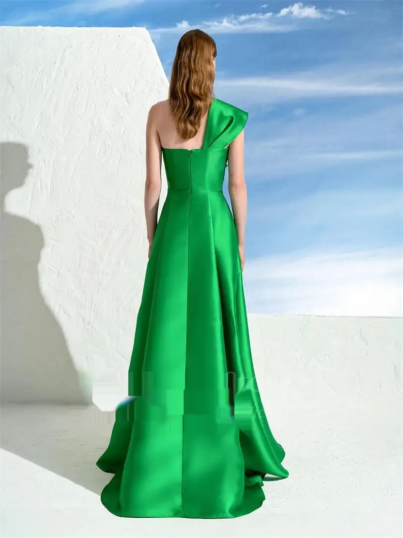 Elegant Green A-Line Evening Dresses One-Shoulder Satin Prom Dress Zipper Back New Arrive Long Style Party Gown Custom Size