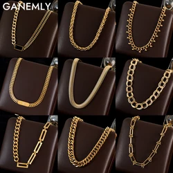 GANEMLY 316L Stainless Steel Geometric Gold Color Chains Necklace For Women Fashion Thick Neck Chain Waterproof Jewelry Gift