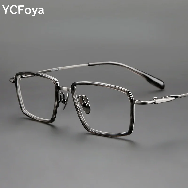 

153mm Retro Square Pure Titanium Men's Glasses Frame Japanese Style Acetate Fiber Polygonal Large Size Glasses Holder SH0061