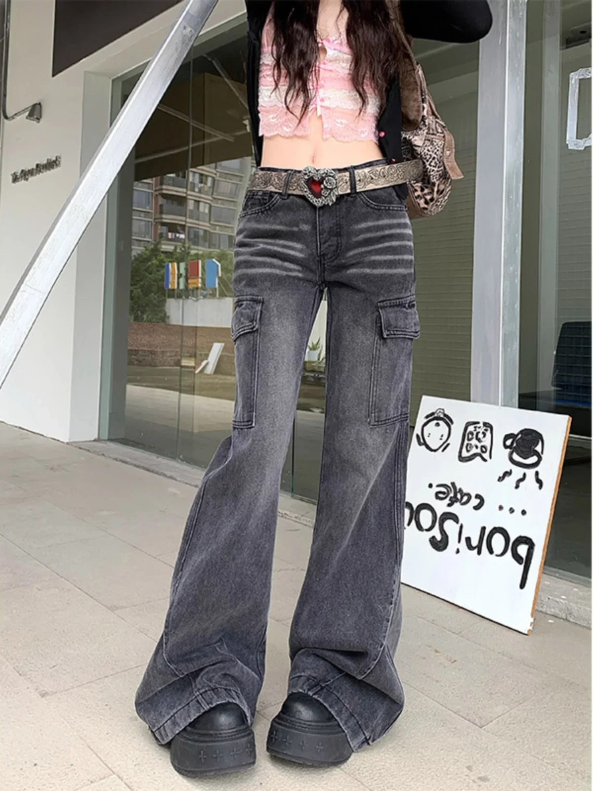 

Black 2024 Women Jeans High Waist Fashion American Vintage Streetwear Y2K Wide Leg Jean Female Denim Trouser Denim Baggy Pants