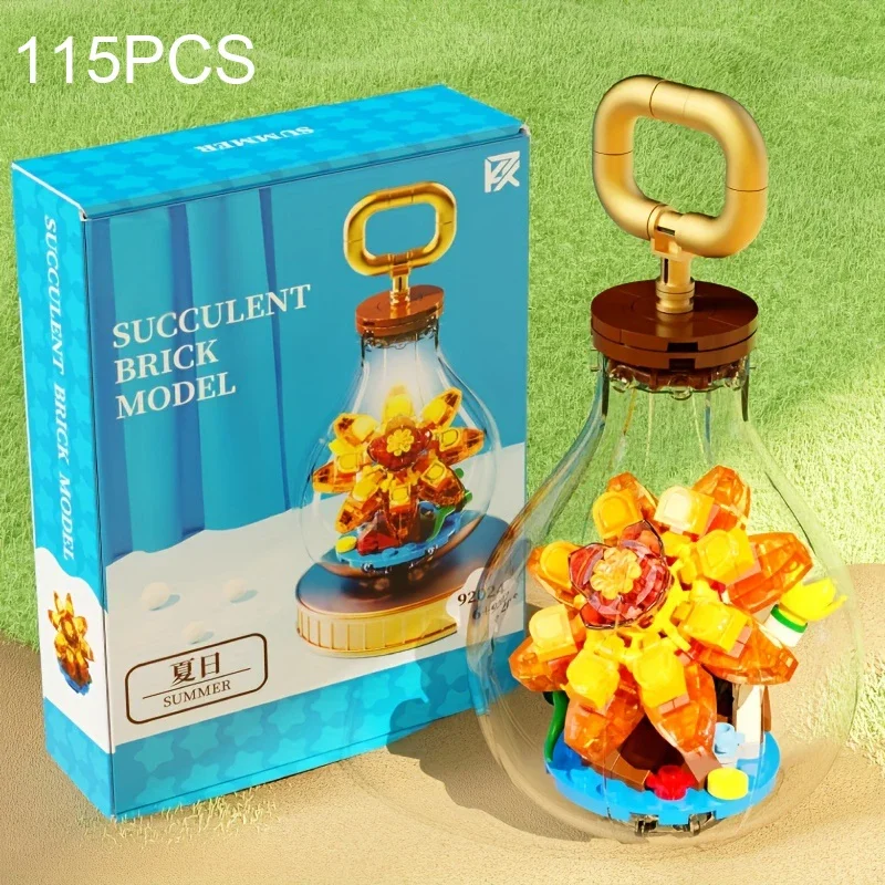 

115PCS Succulent Plant Light Bulb Building Blocks Preserved Flower Assemble Model Bricks With Light Children Toy Christmas Gifts