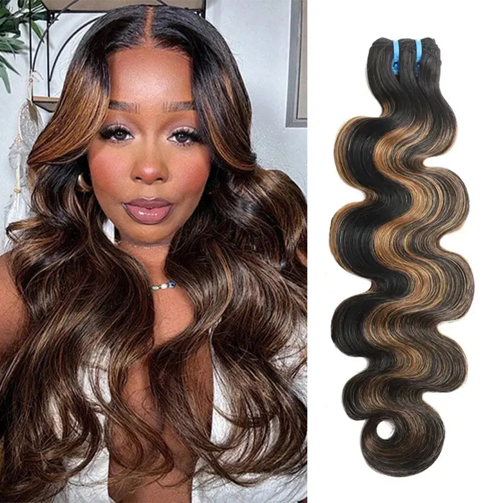 P1B/30 Highlight Body Wave Bundles 15A Virgin Human Hair Weave Bundles Ombre Brown 100% Human Hair Unprocessed Hair Extensions