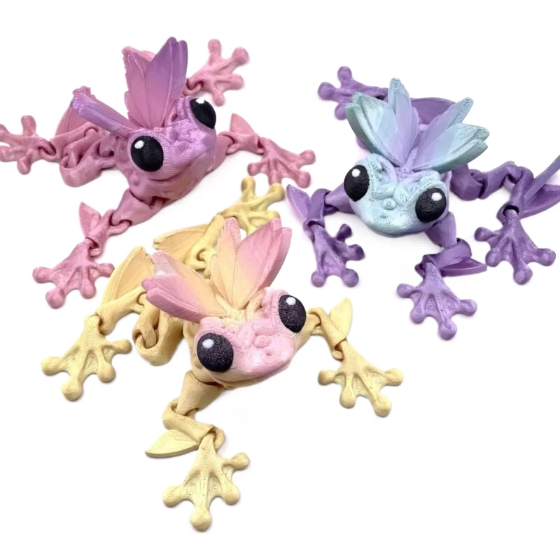 

3D Printed Flexible Articulated Rainbow Color Fidget Fairy Frog Figure Multi-joint Movable With Wings Stress Relax Toy Gift