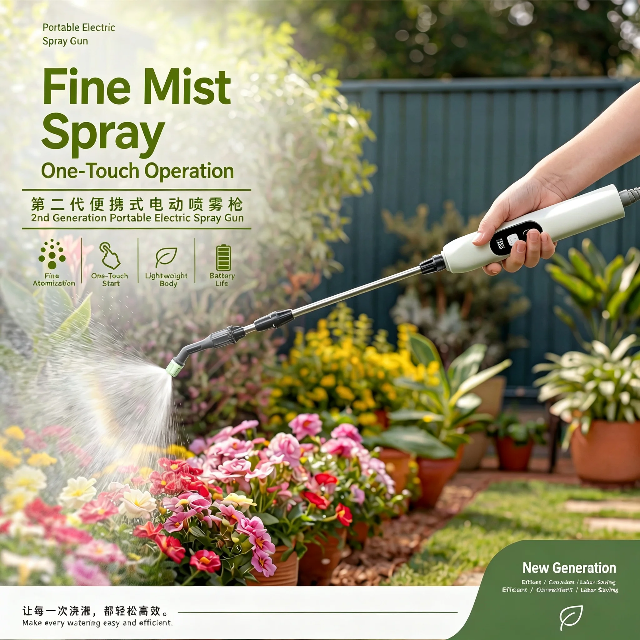 2200mAh Electric Garden Sprayer High Pressure Portable Plant Watering Tool with 3 Mist Nozzles for Lawn Crop Irrigation