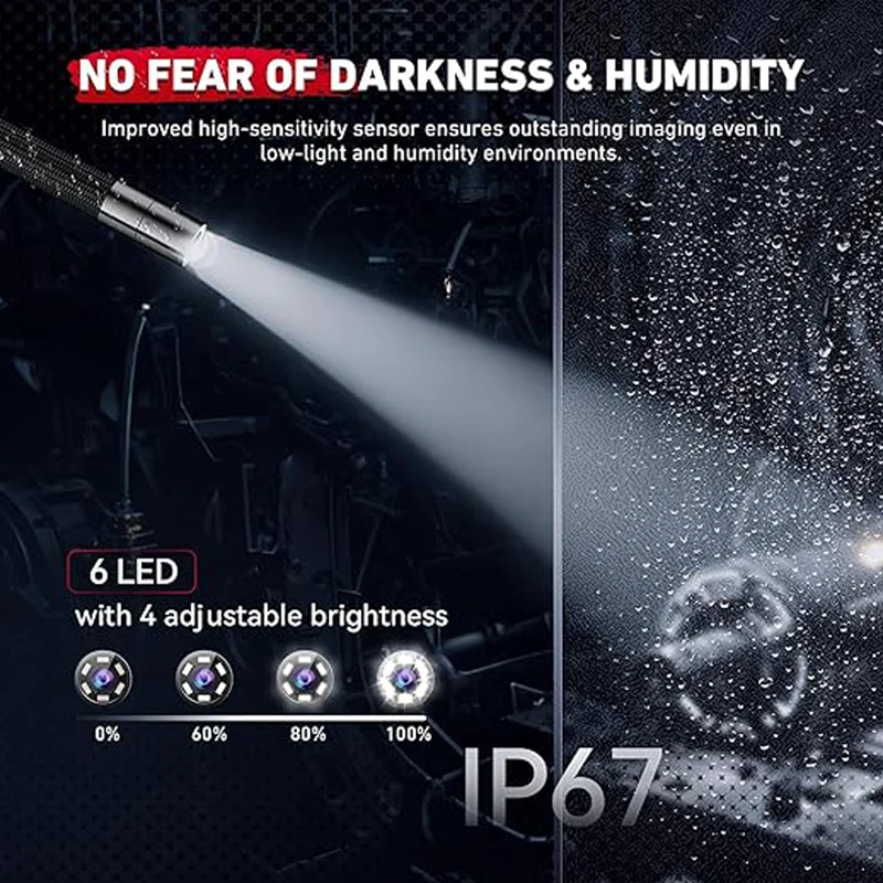 Ralcam Two-Way Articulating Borescope with Light 6.2mm Articulated Snake Camera 2MP Endoscope Inspection Camera 3.3FT Semi-rigid