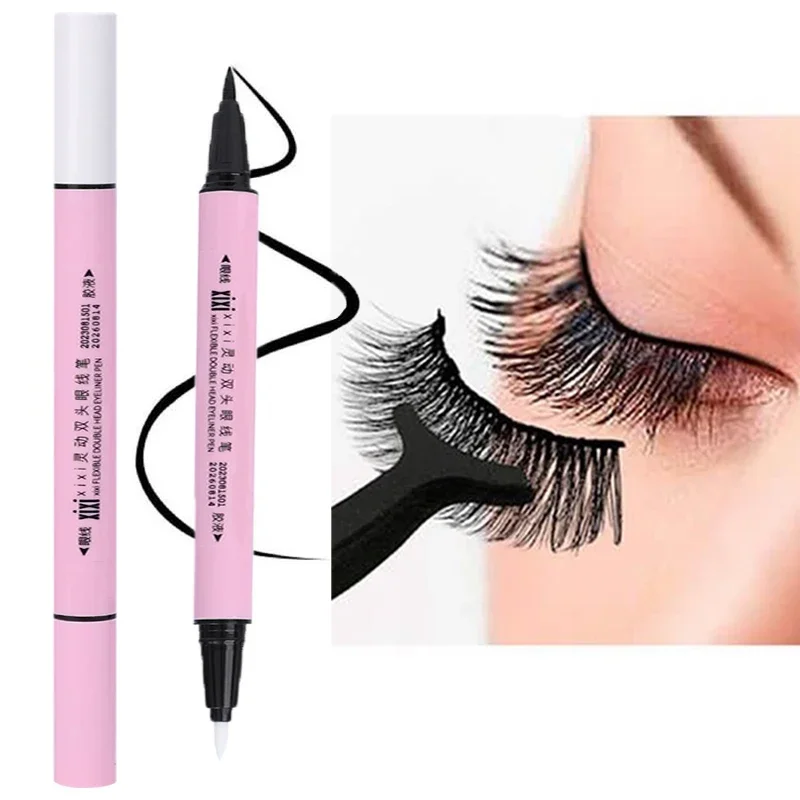 Waterproof 2 in 1 Self Adhesive Lashes Eyeliner Pen Glue-free Magnetic-free Lasting Quick Dry No Bloom Eyelashes Aid Makeup Tool