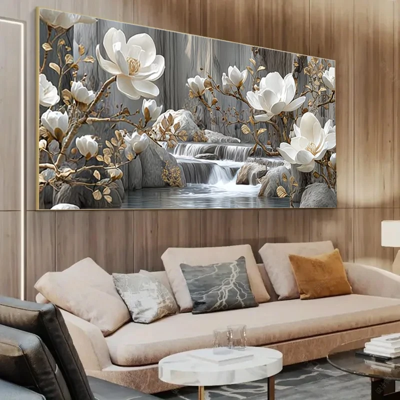 

Tranquil Waterfall Magnolia Flower Landscape DIY Diamond Painting Large Size Full Square Round Diamond Embroidery Mosaic Decor
