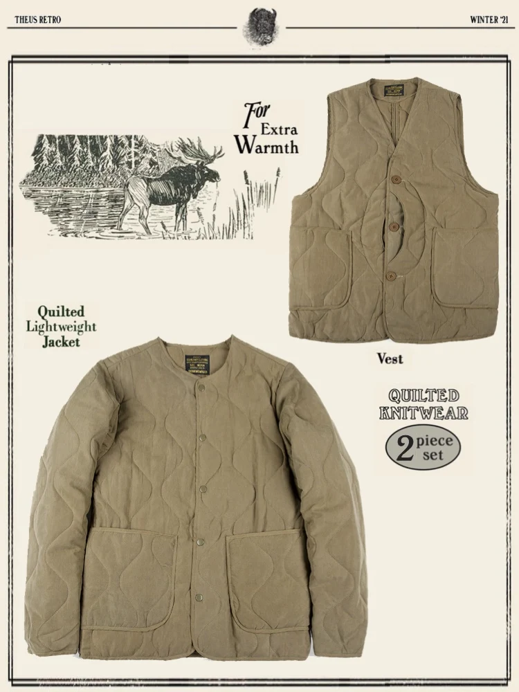 

American Retro Cotton Jaet Set M65 Padded Vest ell Stitching Inner Dirt Embryo Cloth Two-Piece Set Youth Casual