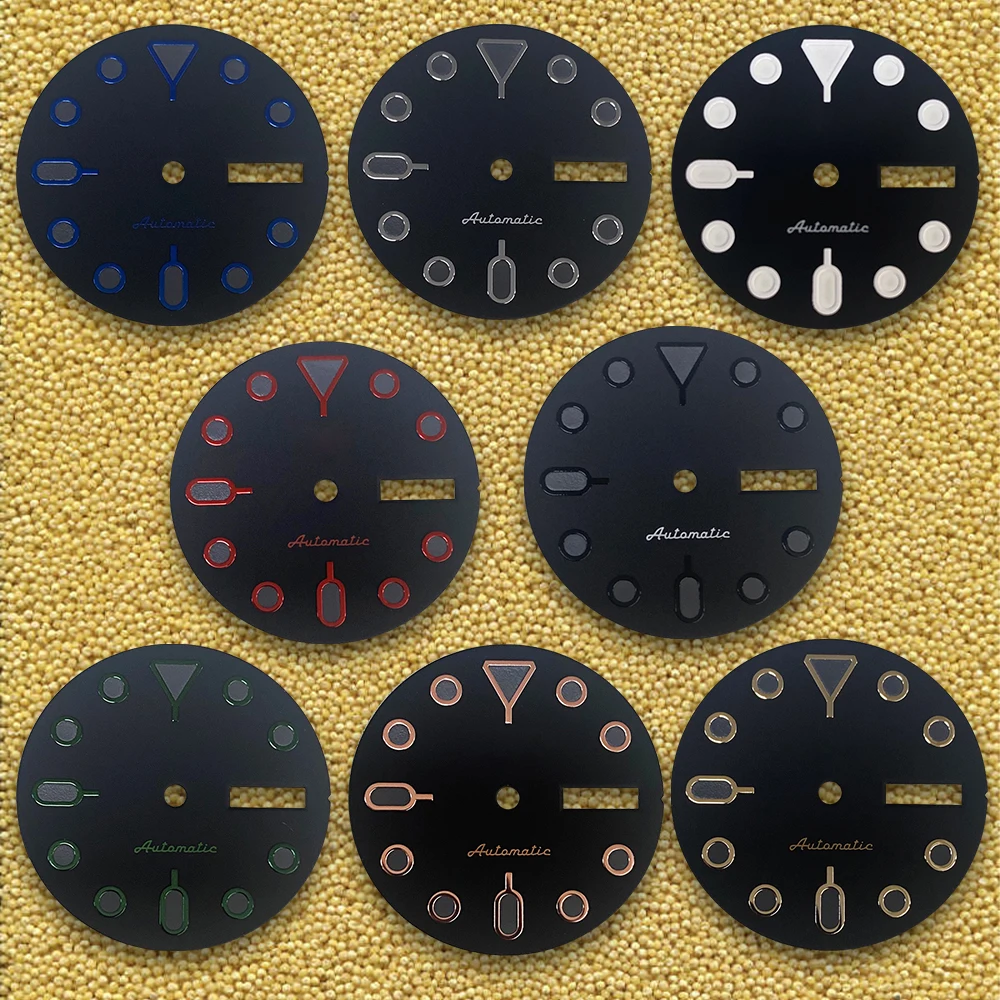 28.5mm S Logo Dial For NH36 Movement Green Luminous Double Calendar Diving Surface Modification repair Accessories