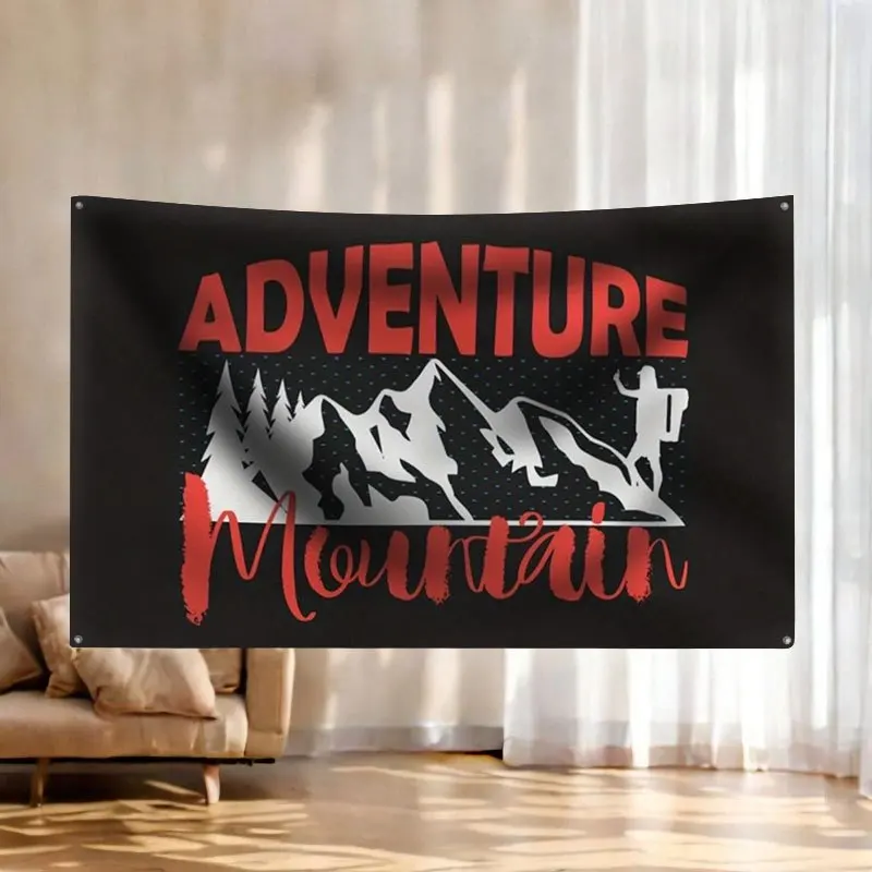 Outdoor Adventure Mountain Hiking Camping Decor Tapestry Wall Banner Flag Art Gift for Him Dad Room Decor With 4 Rings