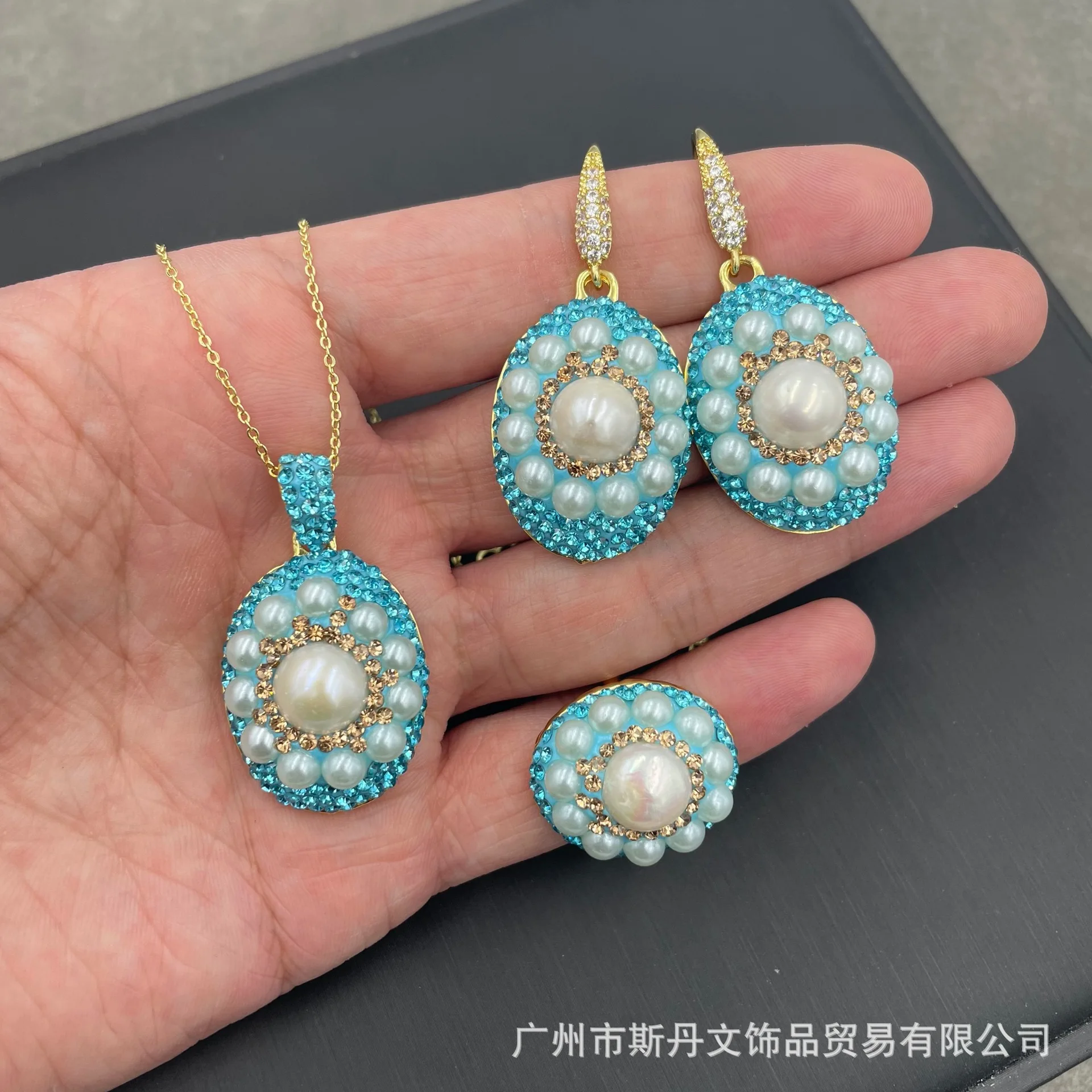 

Natural Baroque Freshwater Pearl Inlay Set Medieval Literary Retro Direct Sales Crystal, Necklace Earrings Ring