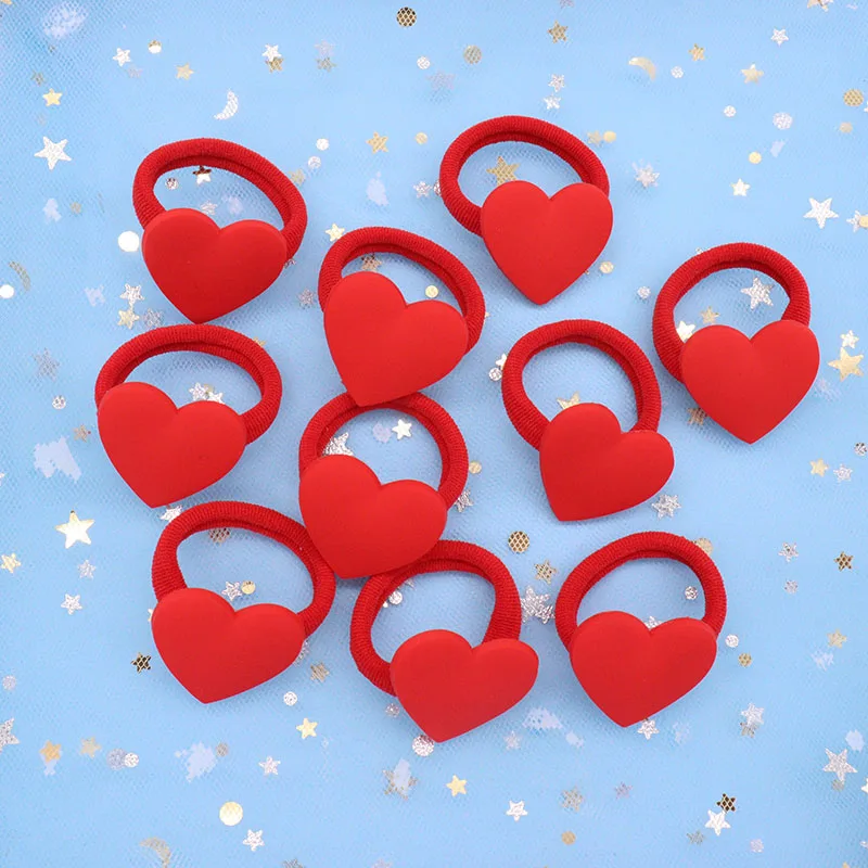 2Pcs/Set New Style Sweet Baby Red Heart Cute Hair Ornaments Children Rubber Bands Scrunchies Elastic Hair Bands Girls Party Gift