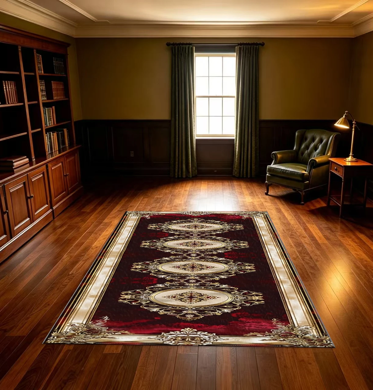 Luxury Red Gold Baroque Ornate Area Rug Soft Non‑Slip Washable Floor Carpet for Entryway Hallway Home Decor