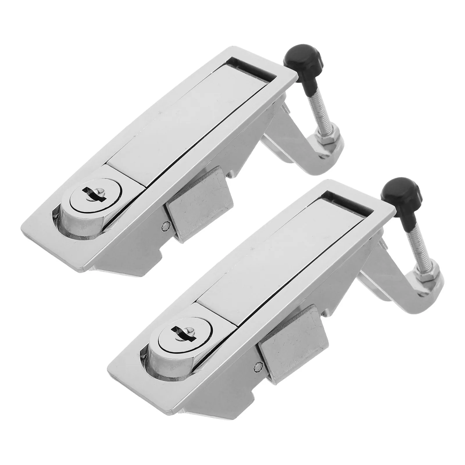 2 Sets Push Button Secure Cabinet Latch With Keys Adjustable Lever Hand Operated Door Lock Zinc Alloy Flush Mount Paddle Latch