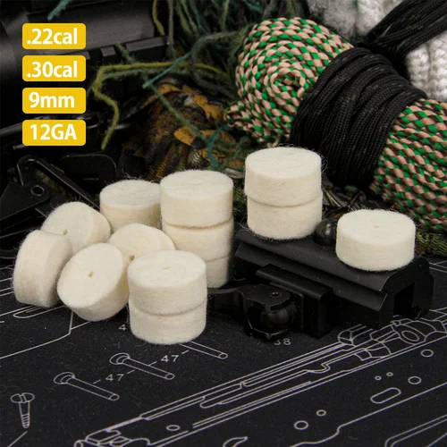 GUGULUZA 12GA .22Cal .30Cal 9mm 챔버 클리닝 패드 양모 펠트 클리닝 펠렛 챔버 걸레 건, 사냥 액세서리 청소 