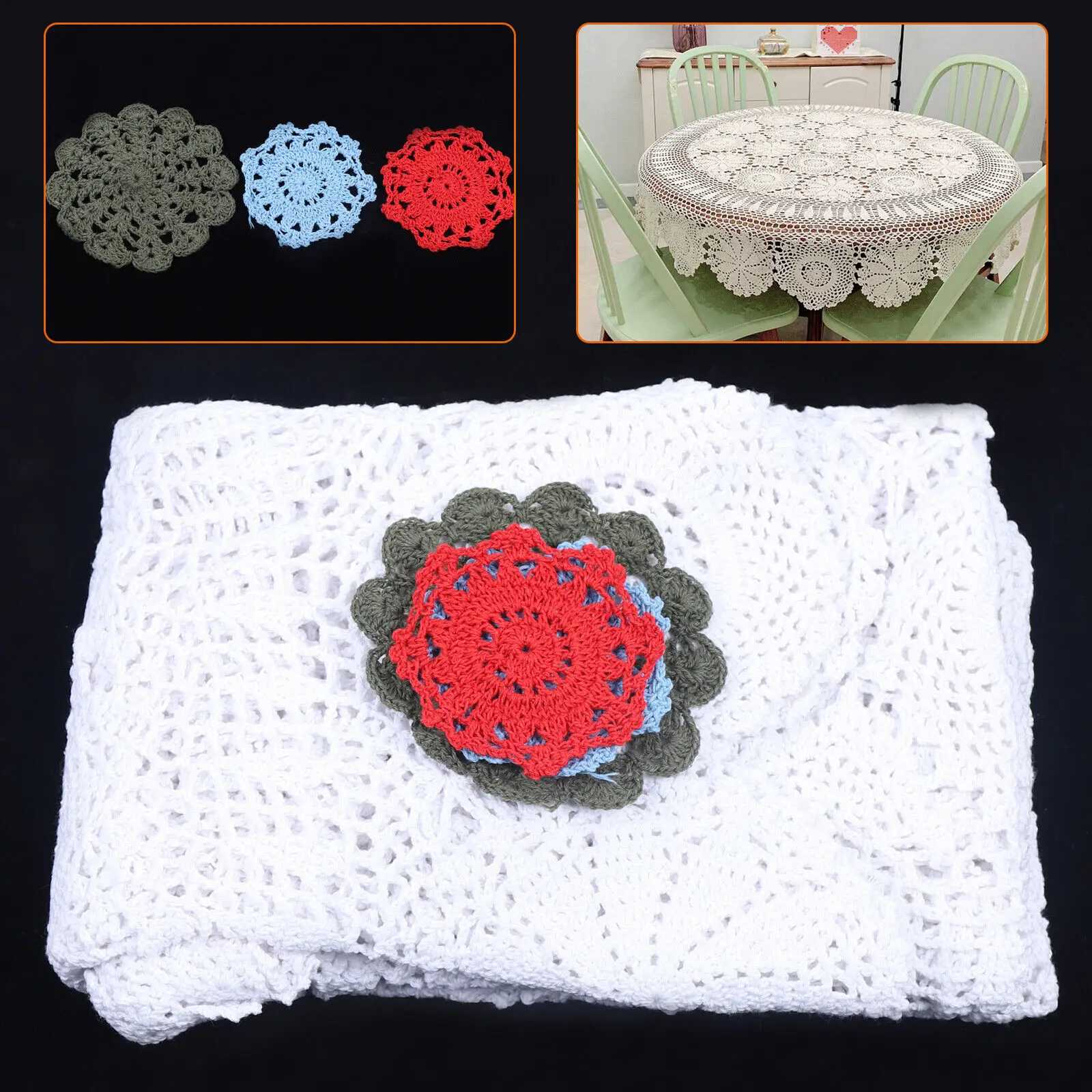 52inch White Round Hand Crochet Tablecloth Vintage Lace Table Cloth Floral Doily Pattern For Home Wedding Party Decor