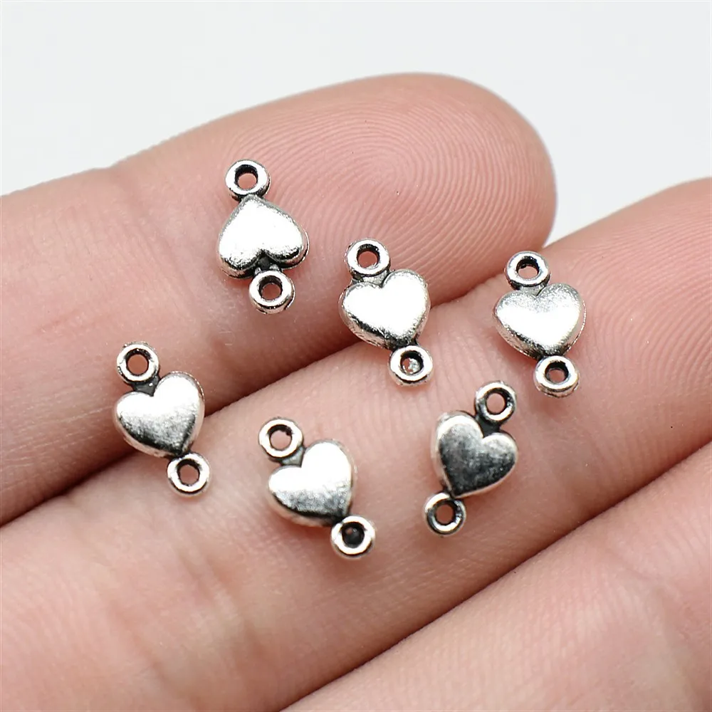 60Pcs/Lot Charms Heart Connector 10*5mm Antique Making Pend ant fit,Vintage Tibetan Silver color,DIY Handmade Jewelry