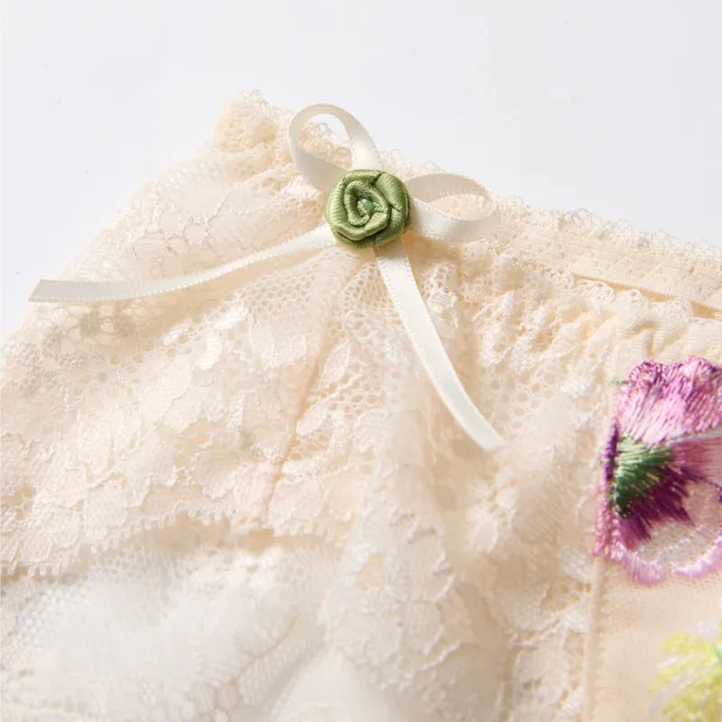 Lace See Through Women Sexy Lingerie Low Waiste Flower Embroidery Bow Sissy Briefs Comfortable Breathable Daily Wear Panties view 4