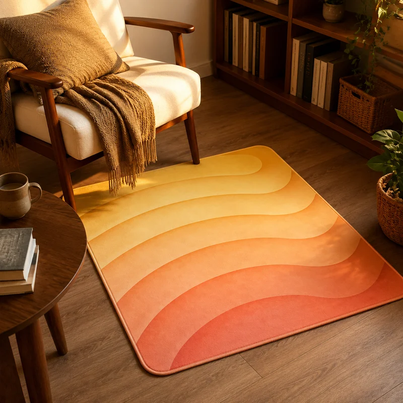 VIKAMA Gradient Abstract Wave Curve Carpet Living Room Anti slip Soft Soft Cushion Bedroom Entrance Floor Mat Home Decoration