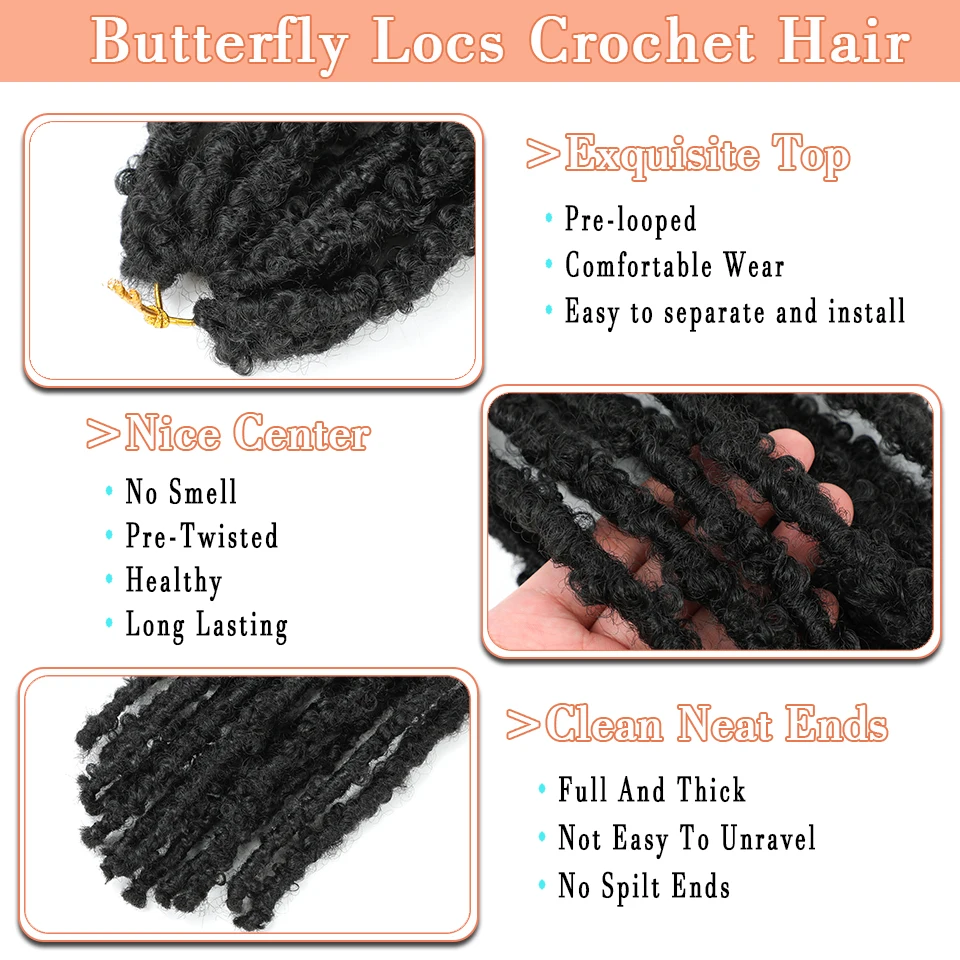 BEWILL 12 14 18 24 Inch Butterfly Locs Crochet Hair Pre-looped Synthetic Distressed Faux Braids Hair Soft Locs Goddess Locs Hair