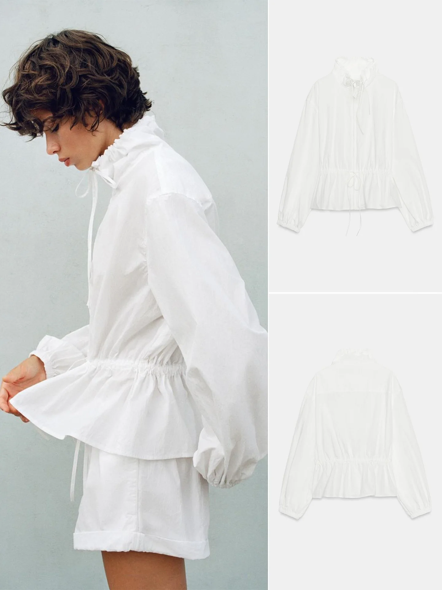 Fall New Arrival Women's Minimalist Style Stand Collar Long Sleeve Zipper Short Coat Pleated Decoration Standard Fit Polyeste...