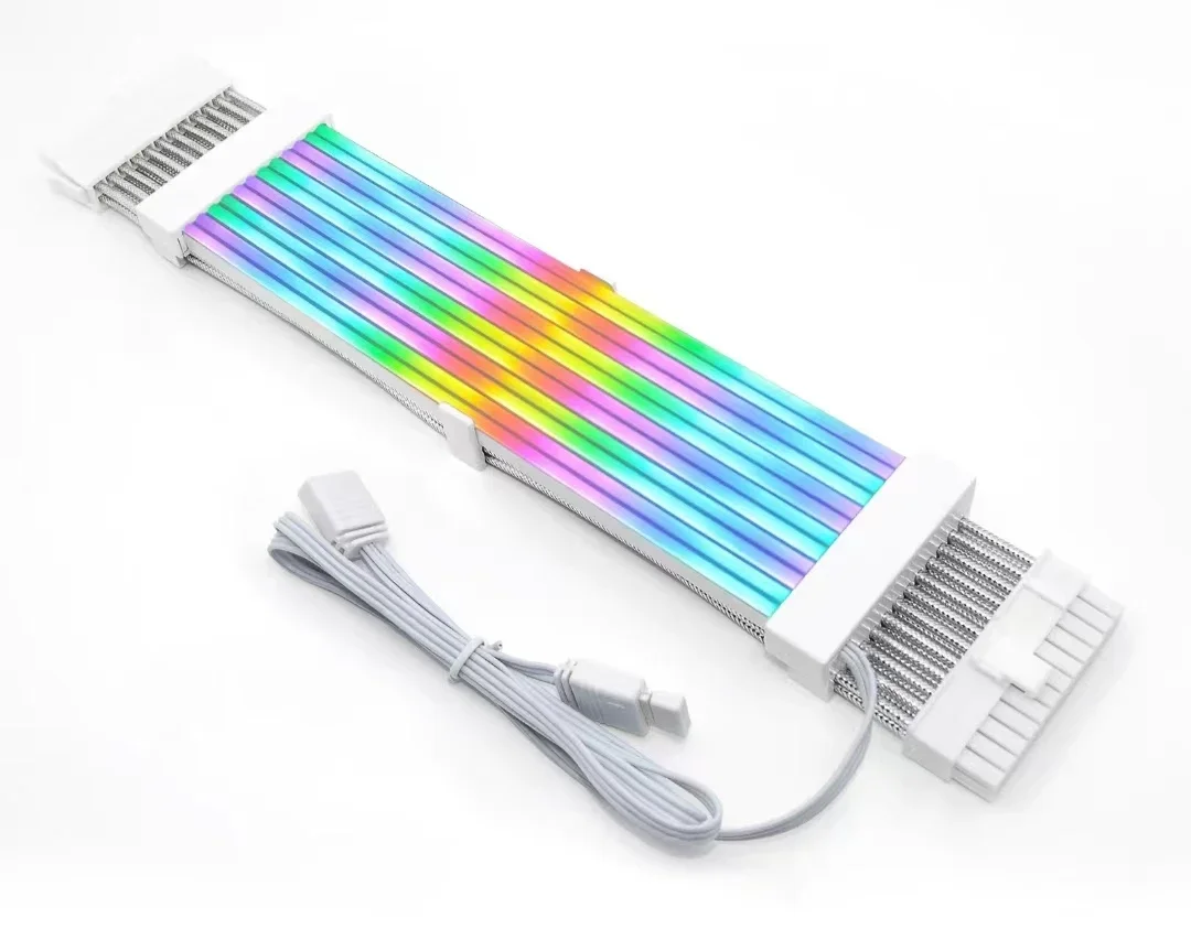 PC Case PSU Extension RGB Cable, ATX 24Pin + PCI-E GPU 8PinX2, Neon Color Line ARGB Streamer Transfer Adapter, M/B 5V 3Pin SYNC