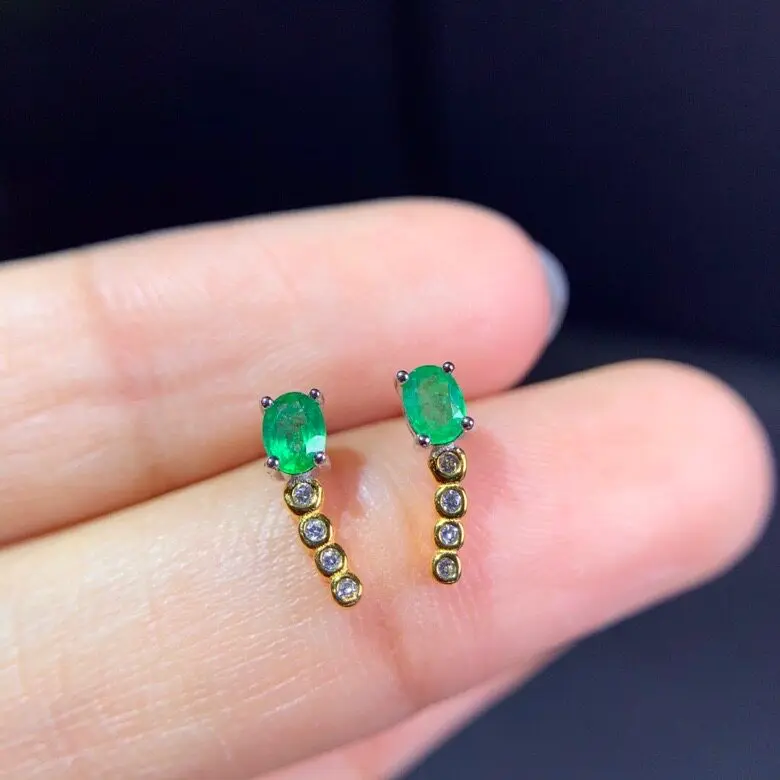 Classic 925 Silver Emerald Stud Earrings for Daily Wear 3mm*4mm Natural Emerald Earrings Sterling Silver Emerald Jewelry