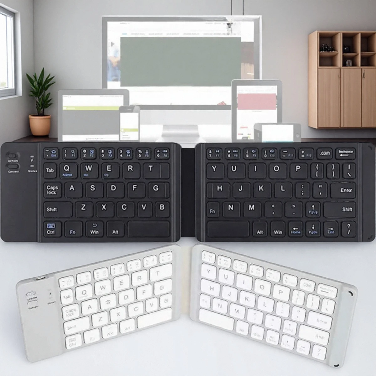 لوحة مفاتيح بلوتوث لاسلكية محمولة قابلة للطي، لوحة مفاتيح صامتة رفيعة للغاية وقابلة لإعادة الشحن لأجهزة الكمبيوتر المحمول والكمبيوتر اللوحي والمكتب