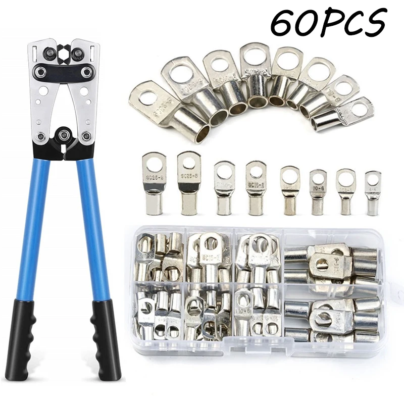 60pcs Assortment Car Auto Copper Ring Terminal Wire Crimp Connector Bare Cable Battery Terminals Soldered Connectors Kit HX-50B