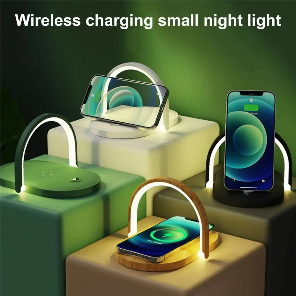 Bedside Lamp Useful 3-in-1 Phone Wireless Charger with LED Lamp Soft Lighting Flicker Universal Illumination ABS LED Night Lamp