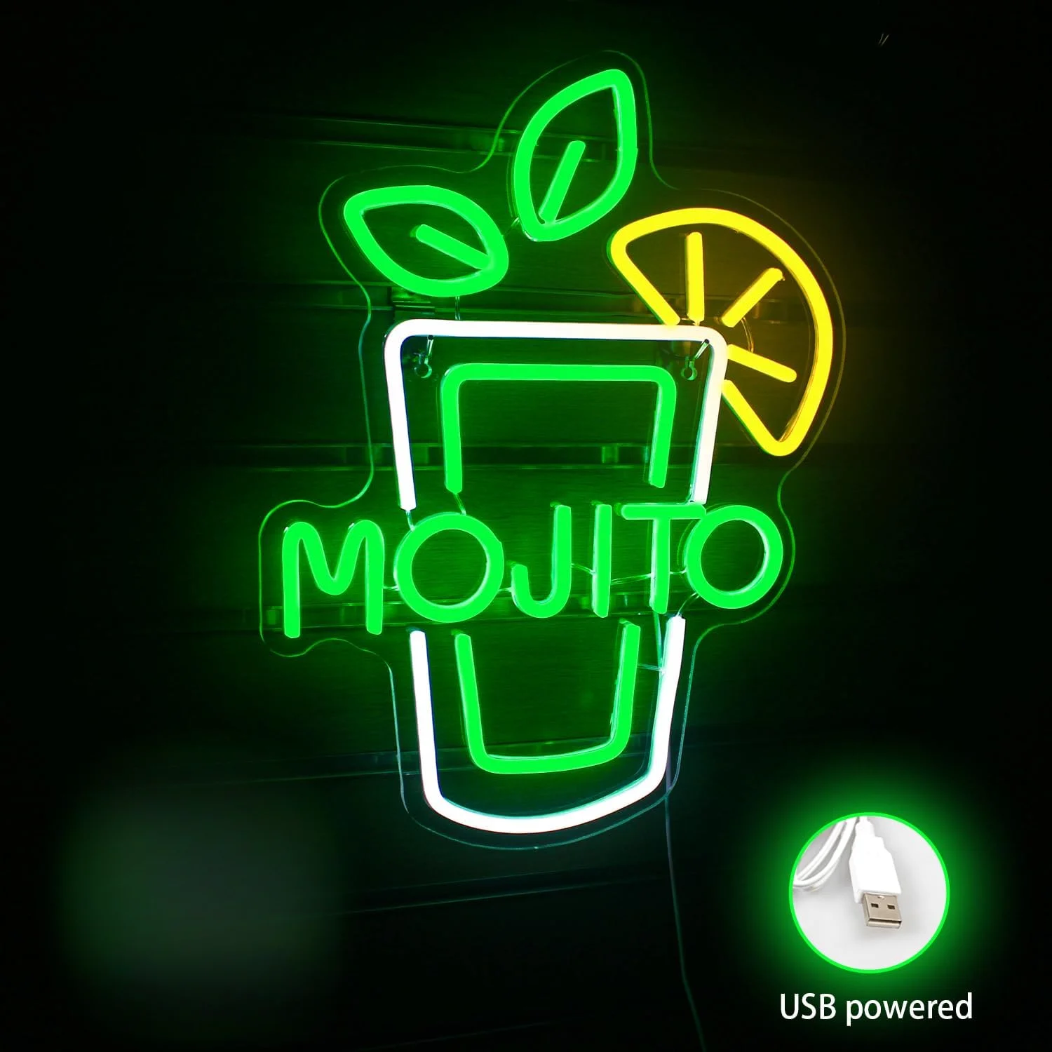 Mojito Cocktail Neon Sign USB Color Changing LED Wall Light for Home Bar Game Room Living Kitchen Decoration Party Lighting