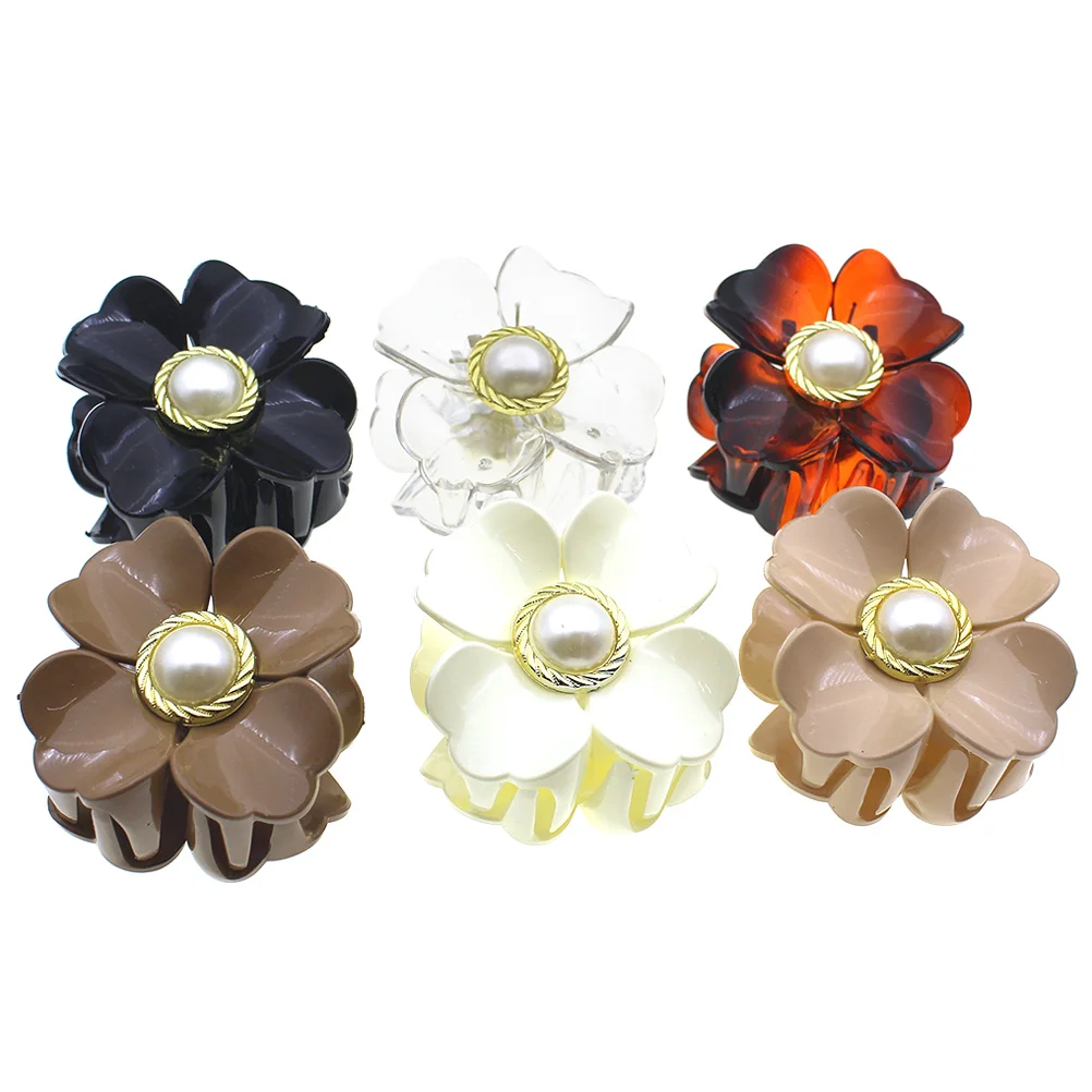 

6pcs Flower Hair Claw Clips For Women Girls Back Hair Holder Small Jaw Clip Ponytail Clamp Tool For Bath Makeup Wash Face
