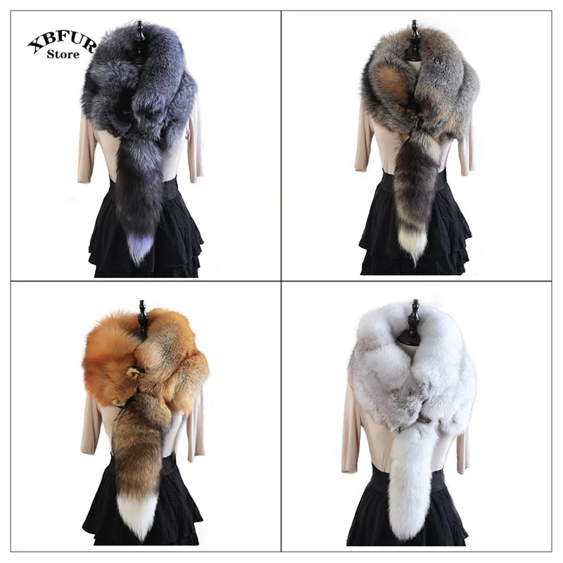 2024 Fashion Luxury Brand Women Real Winter Fox Fur Scarves Natural One-Piece Fox Fur Collar Warm Soft Party Real Fox Fur Scarf