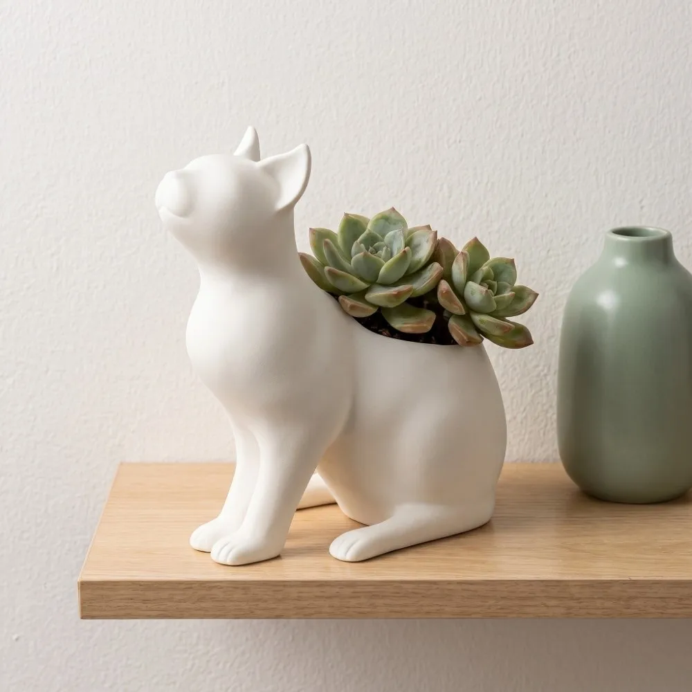 Irregular Shape Cat Plant Pot Standing Cat-Shaped 3D Printed Flowerpot Plastic Ornaments Kitten Planter Desk Room Decor