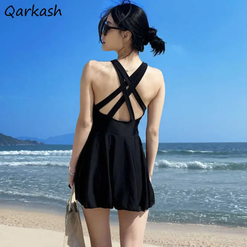 Cover-up Women Sexy Backless Beach Style Popular Korean  Criss-cross New Summer Swimwear Streetwear Temper Charming Solid