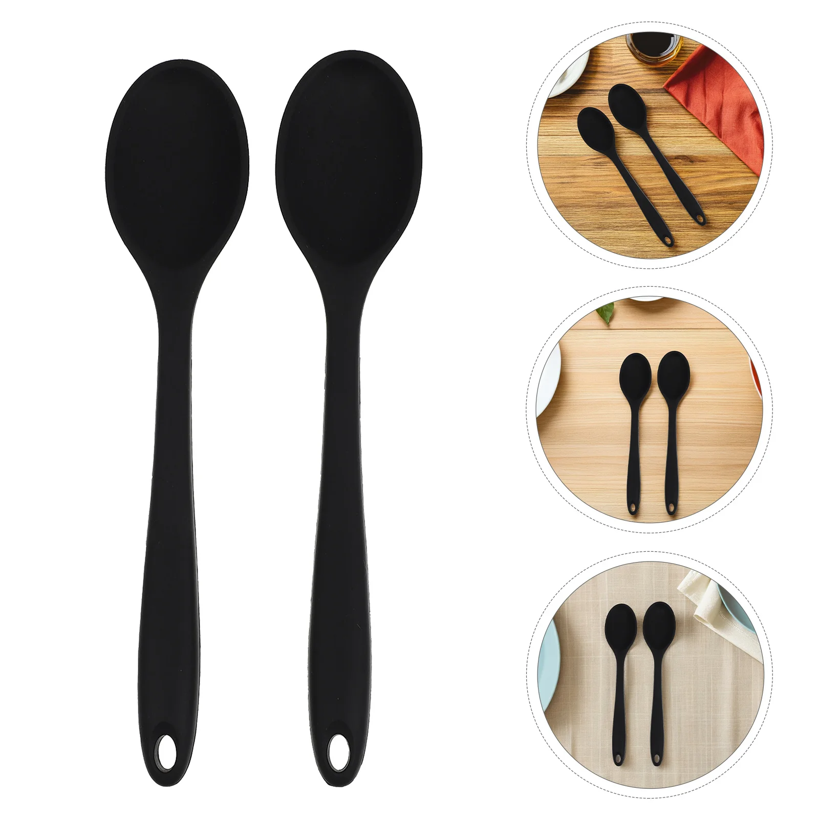 

6Pcs Silicone Cooking Spoons Black Heat Resistant Nonstick Kitchen Serving Spoons for Soup Salad Noodles Mixing