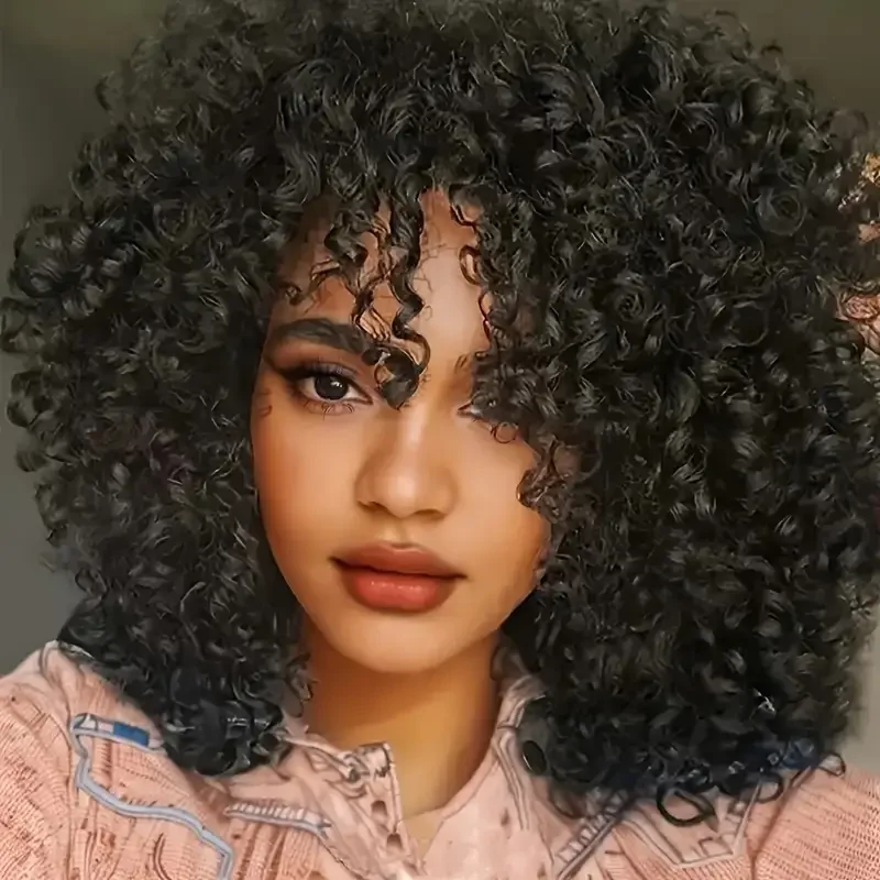 

12-дюймовые афро-кудрявые вьющиеся синтетические волосы, черные парики из пушистого волокна для вечеринки, косплея, Рождества и Хэллоуина, музыкального фестиваля