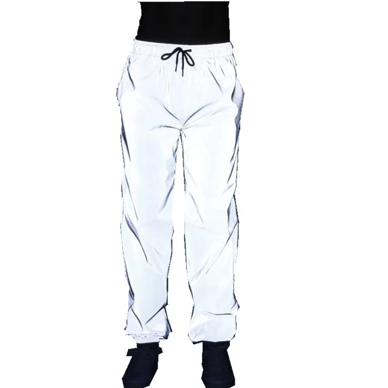 Calças reflexivas primavera outono das mulheres dos homens basquete dança hip hop joggers elástico tornozelo noite correndo segurança casual