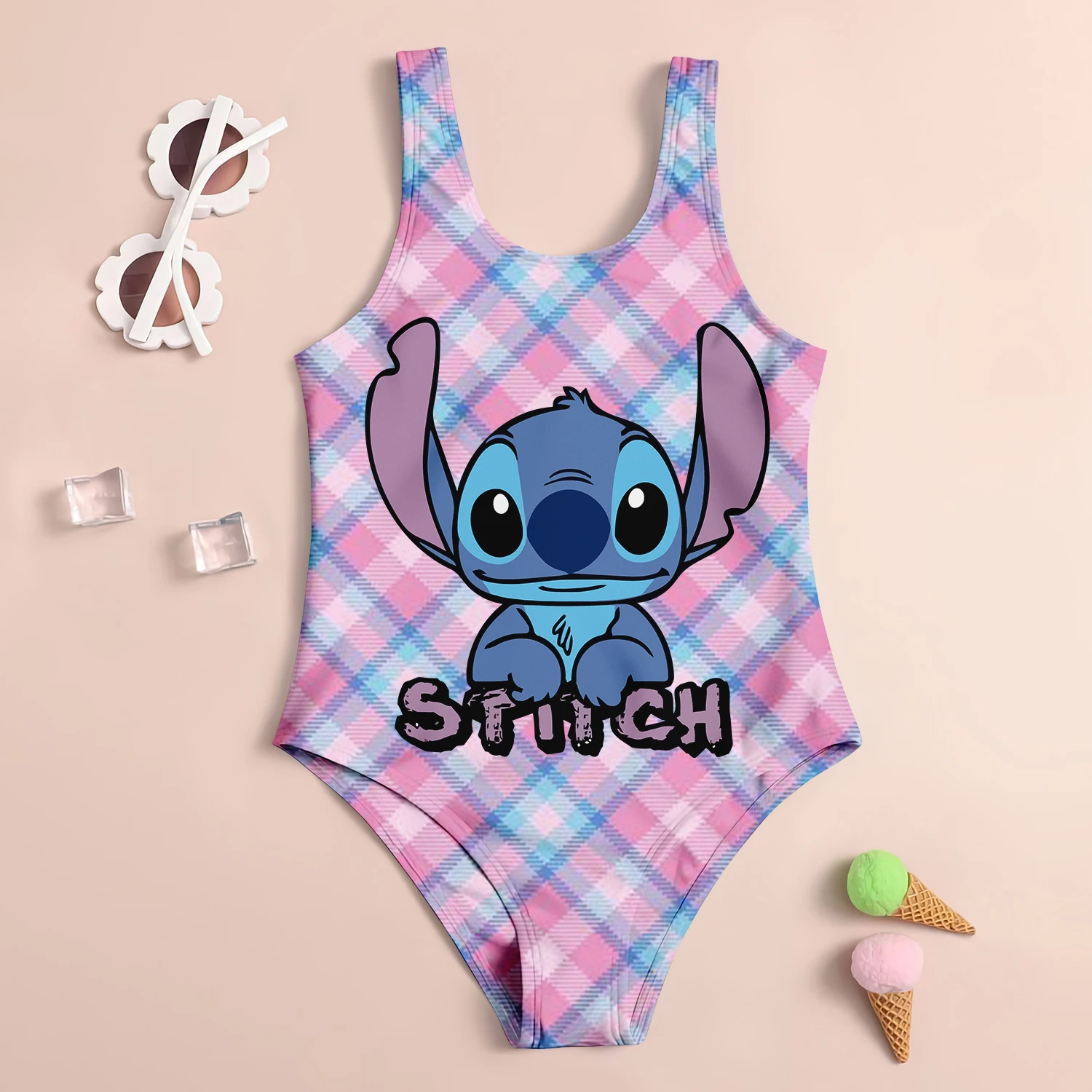 

Stitch Cartoon Swimwear 2024 3D Print Girls Kids Polyester Quick-Dry UV Protection Summer Beach Cute Fashion Set