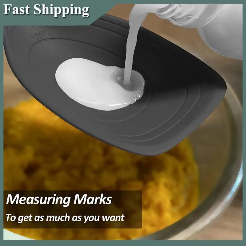 -MEOF Colher de cozinha de silicone antiaderente com fenda e conjunto de colher sólida com bolw profundo e marca de medição para misturar, servir