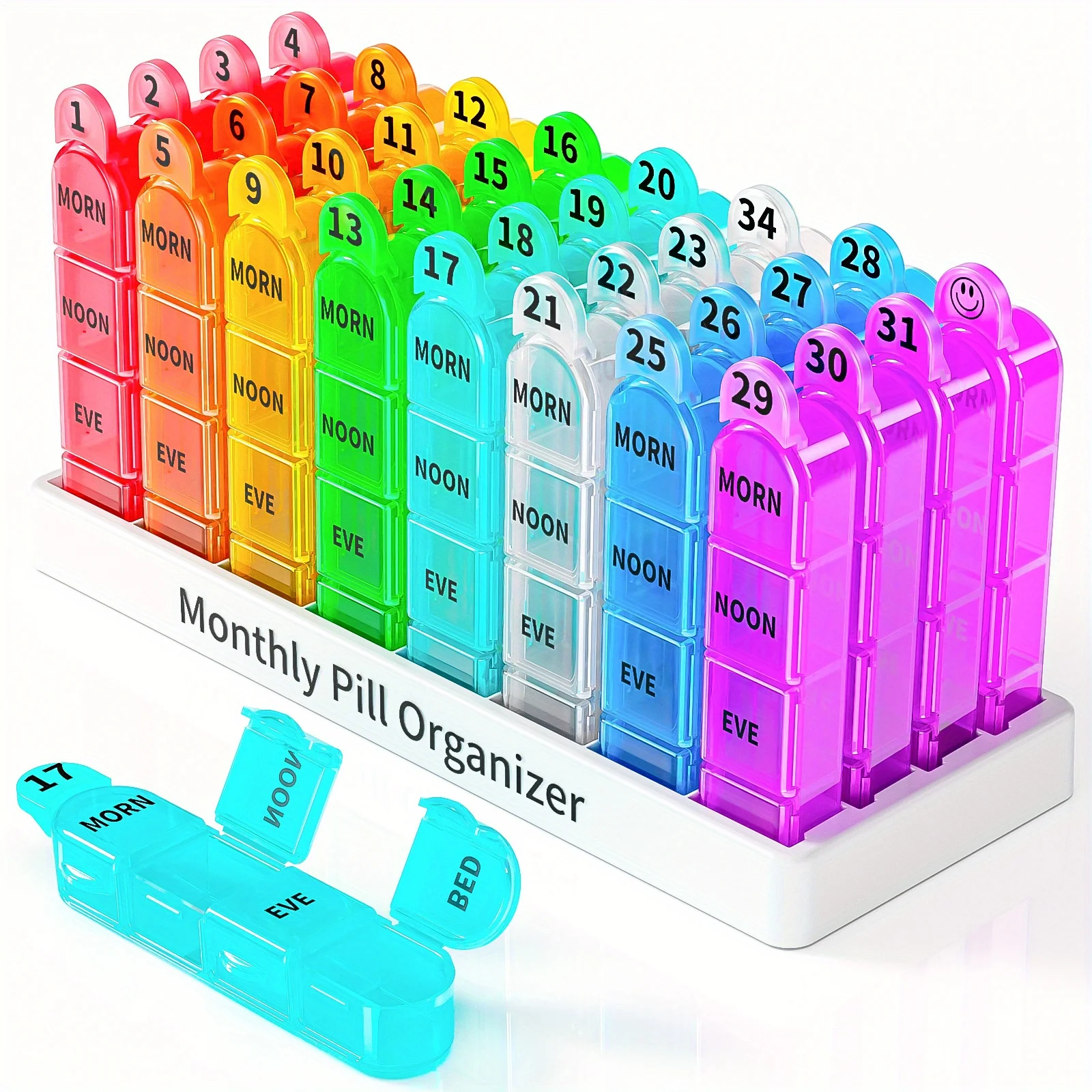 

1 Set Monthly Pill Organizer 4 Times A Day, 30 Day Supply with Rainbow Compartments, Portable Medicine & Vitamin Case