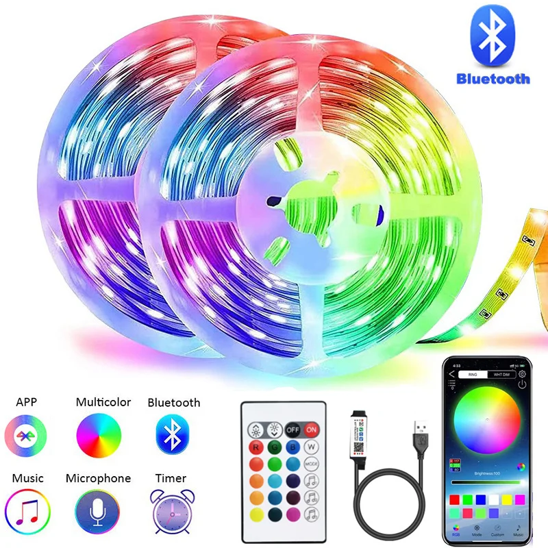 YBZ-ZN 5V LED Belt Set 5050RGB Waterproof Colourful USB24 Key Music Bluetooth TV Background Atmosphere Light