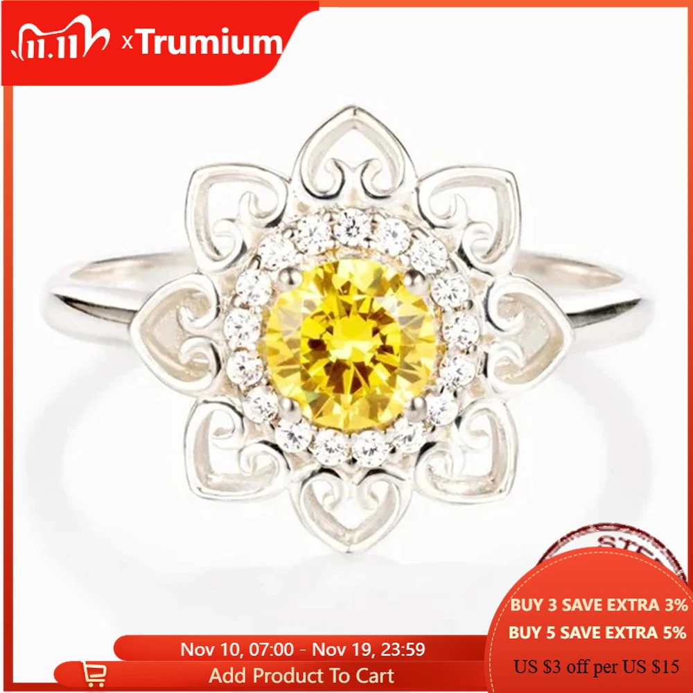 

Trumium Original 925 Sterling Silver Yellow CZ Datura SunFlower Rings for Women Engagement Wedding Bands Design Fine Jewelry