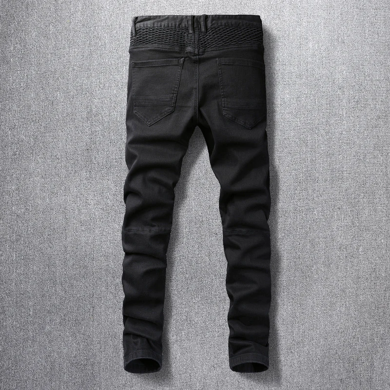 Street Fashion Men Jeans Black Color Elastic Stretch Skinny Fit Punk Jeans Zipper Designer Hip Hop Denim Pencil Pants Hombre