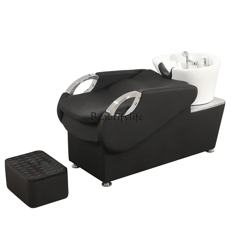 

Semi-Lying Shampoo Hair Salon High-End Shampoo Chair Retro Ceramic Basin Flushing Barber Shop Shampoo Chair